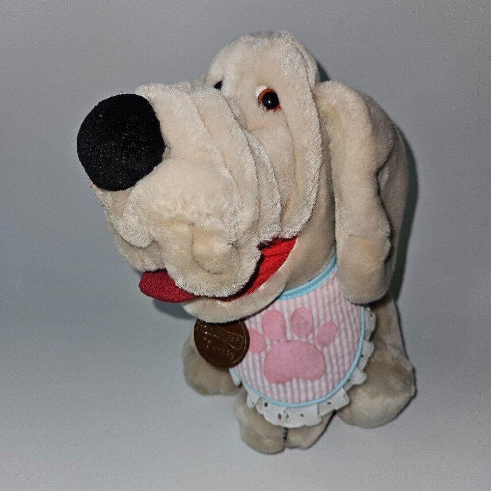 VTG Wrinkles 6307935 GANZ Puppy Dog Plush 10" Stuffed Animal Pink Bib Paw Print